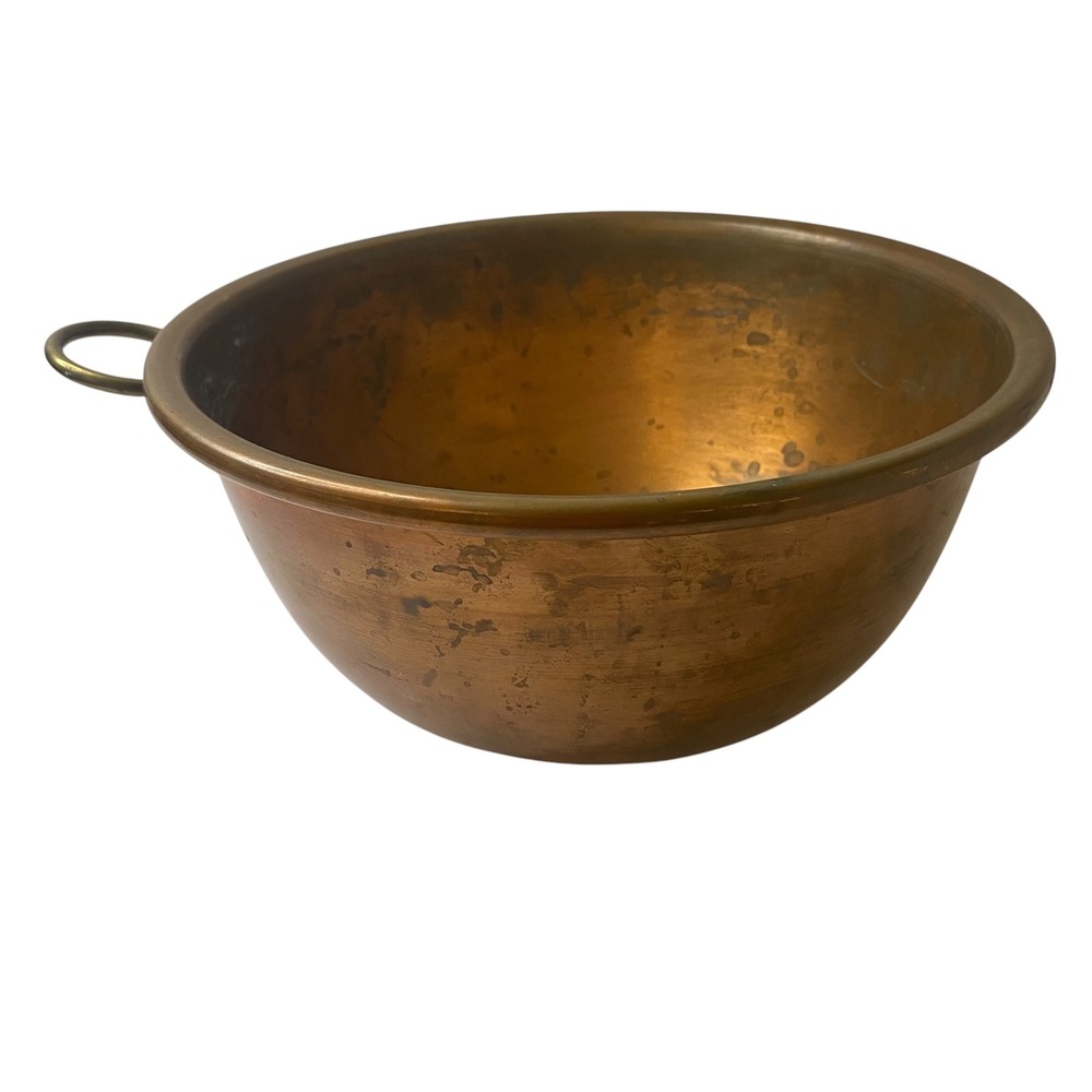 Vtg Solid Copper Mixing Bowl Brass Ring 8.5 Round French Country Farmhouse